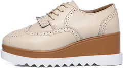 Women'S Fashion Tassels Square-Toe Lace-Up Platform Wedge Oxford Shoes