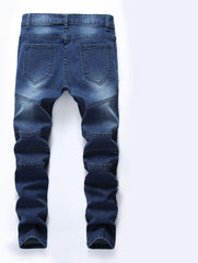 Boy'S Stylish Moto Biker Skinny Ripped Wrinkled Stretch Fit Denim Jeans