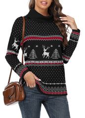Women'S Turtleneck Sweater Long Sleeve Cozy Warm Casual Lightweight Soft Pullover Jumper Tops,Us Size,Christmas Elk Black,L