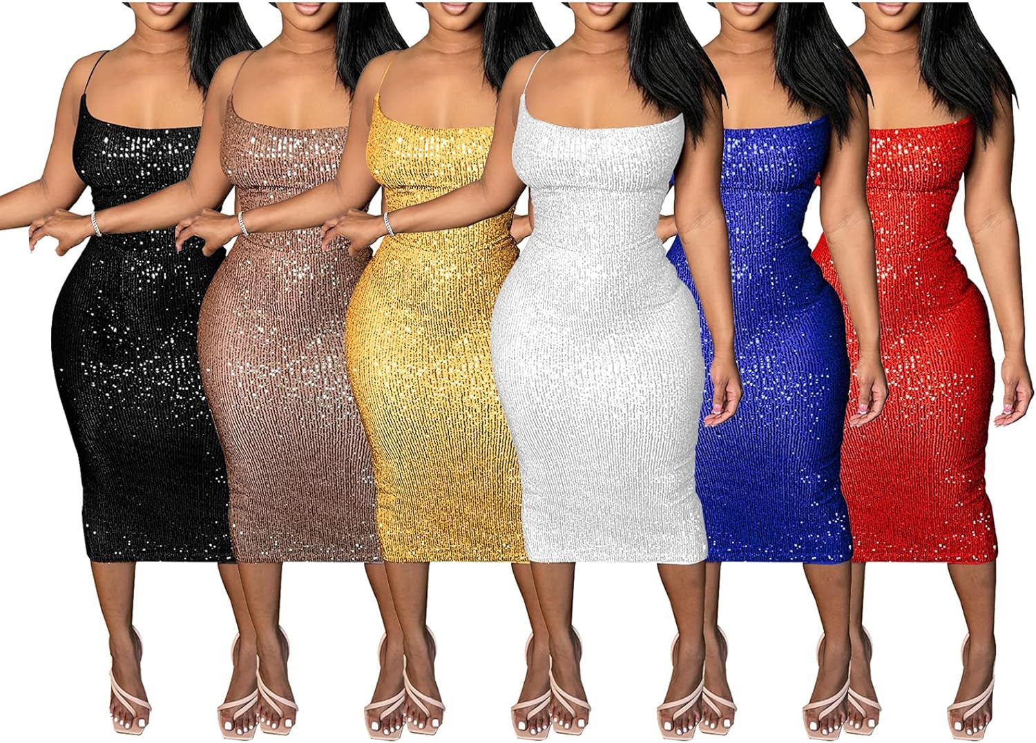 Summer Dress for Women Beach Bodycon Boho Date Night Prom Party Sequin Shining Elegant Dresses for Women Birthday Outfits Black