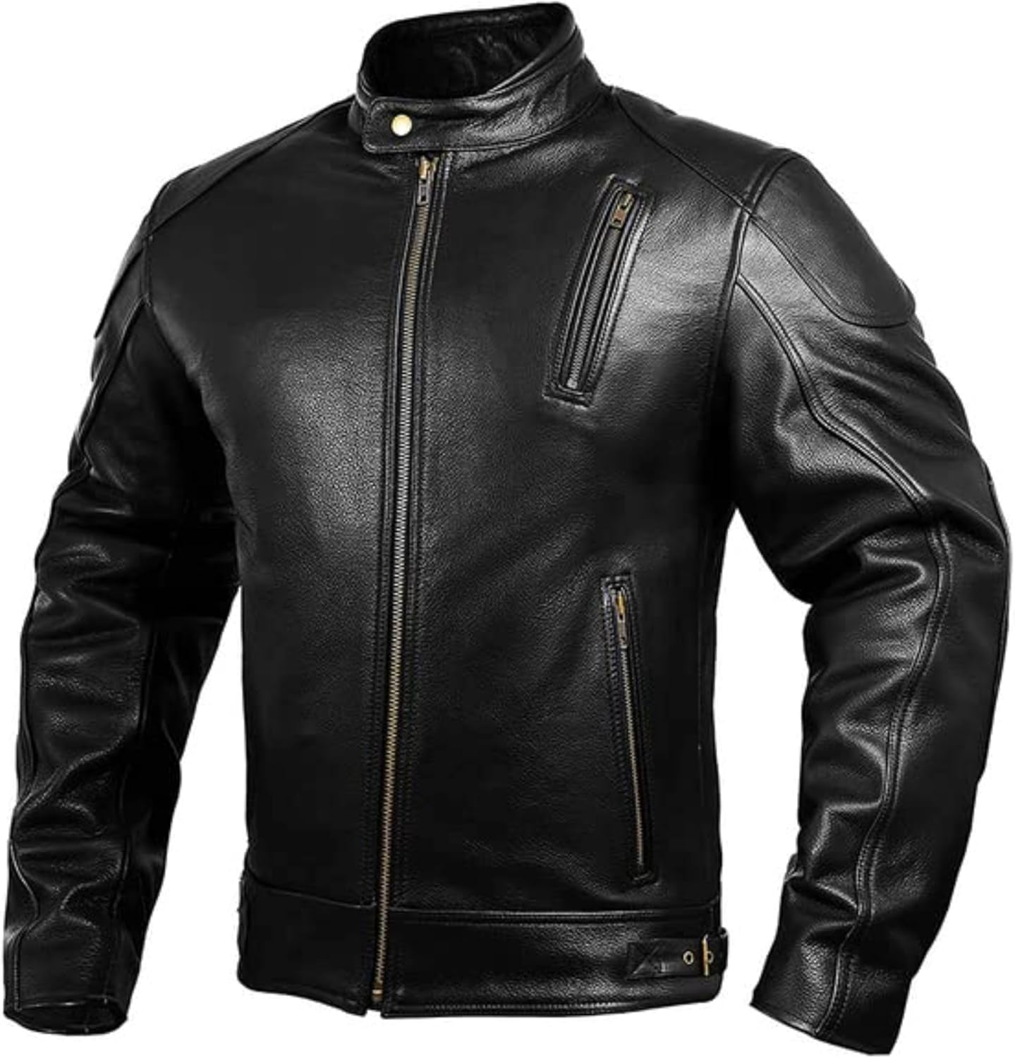 Leather Motorcycle Jacket with Armor for Men, Cafe Racer Genuine Leather Jacket for Weather Resistant Riding