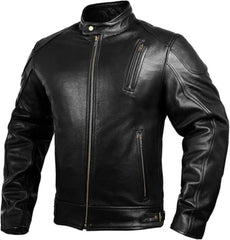 Leather Motorcycle Jacket with Armor for Men, Cafe Racer Genuine Leather Jacket for Weather Resistant Riding