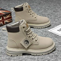 2025 High Top Boots Men Leather Shoes Fashion Motorcycle Ankle Boots Men's Winter Boots Man Shoe Basketball Lace-Up Botas Hombre