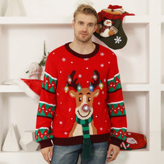 Ugly Christmas Sweater for Women Men,Light up Christmas Sweater,Funny Unisex Reindeer Xmas Ugly Sweaters for Couples