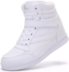 Womens High Top Sneakers with Hidden Wedge Heel Ankle Support 2 Inch Height Increase 80S Retro Casual Boots