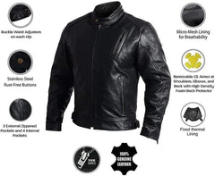 Leather Motorcycle Jacket with Armor for Men, Cafe Racer Genuine Leather Jacket for Weather Resistant Riding