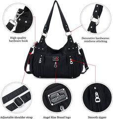 Angelkiss Large Purses and Handbags for Women Washed Faux Leather Crossbody Hobo Satchel Shoulder Handbag Tote Purse