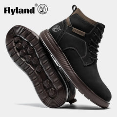 FLYLAND Fashion Men‘s Chukka Boots Casual Handmade Genuine Leather Men Shoes Anti-Slip Male Ankle Boot