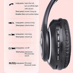 Kids Headphones, Cat Ear Wireless Headphones, LED Light up Kids Bluetooth Headphones over on Ear Black