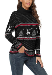 Women'S Turtleneck Sweater Long Sleeve Cozy Warm Casual Lightweight Soft Pullover Jumper Tops,Us Size,Christmas Elk Black,L