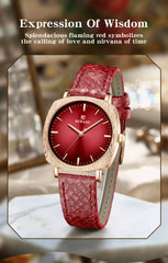 Women Watches Fashion Red Ladies Quartz Watch with Snake Pattern Genuine Leather Strap Simple Female Wristwatches