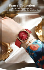 Women Watches Fashion Red Ladies Quartz Watch with Snake Pattern Genuine Leather Strap Simple Female Wristwatches