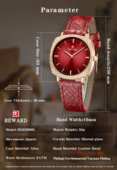 Women Watches Fashion Red Ladies Quartz Watch with Snake Pattern Genuine Leather Strap Simple Female Wristwatches