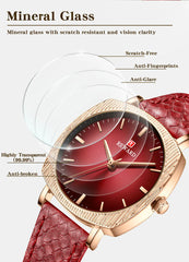Women Watches Fashion Red Ladies Quartz Watch with Snake Pattern Genuine Leather Strap Simple Female Wristwatches