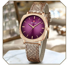 Women Watches Fashion Red Ladies Quartz Watch with Snake Pattern Genuine Leather Strap Simple Female Wristwatches