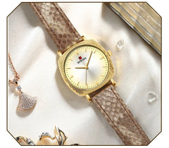 Women Watches Fashion Red Ladies Quartz Watch with Snake Pattern Genuine Leather Strap Simple Female Wristwatches