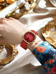 Women Watches Fashion Red Ladies Quartz Watch with Snake Pattern Genuine Leather Strap Simple Female Wristwatches