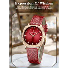 Women Watches Fashion Red Ladies Quartz Watch with Snake Pattern Genuine Leather Strap Simple Female Wristwatches