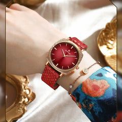 Women Watches Fashion Red Ladies Quartz Watch with Snake Pattern Genuine Leather Strap Simple Female Wristwatches
