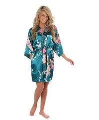 Satin Silk Women Wedding Bridemaid Robe Sexy Crane Print Bathrobe Short Long Kimono Night Gown Robe Fashion Dressing Gown Female