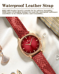 Women Watches Fashion Red Ladies Quartz Watch with Snake Pattern Genuine Leather Strap Simple Female Wristwatches