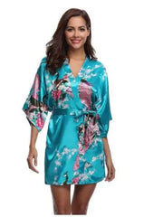 Satin Silk Women Wedding Bridemaid Robe Sexy Crane Print Bathrobe Short Long Kimono Night Gown Robe Fashion Dressing Gown Female