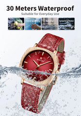Women Watches Fashion Red Ladies Quartz Watch with Snake Pattern Genuine Leather Strap Simple Female Wristwatches