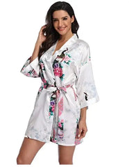 Satin Silk Women Wedding Bridemaid Robe Sexy Crane Print Bathrobe Short Long Kimono Night Gown Robe Fashion Dressing Gown Female