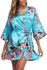 Satin Silk Women Wedding Bridemaid Robe Sexy Crane Print Bathrobe Short Long Kimono Night Gown Robe Fashion Dressing Gown Female