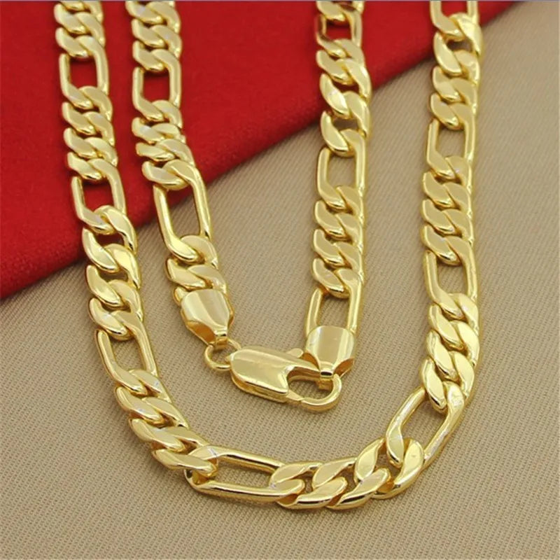 Hip Hop 925 Sterling Silver Necklace 8MM Three Bedroom One Figaro Necklace Plating 24K Gold Men's Party Jewelry Jewelry Gift