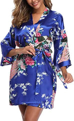 Satin Silk Women Wedding Bridemaid Robe Sexy Crane Print Bathrobe Short Long Kimono Night Gown Robe Fashion Dressing Gown Female