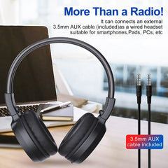 Portable Wireless FM Radio Headphones , Rechargeable FM Radio Headset Receiver for Meeting, Daily Works, Hiking, Jogging