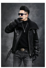 Natural Fur Coat Real Sheep Fur Coats Men Genuine Leather Motocycle Jacket Short B3 Air Force Flight Suit Winter Jackets Men FCY