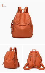 Women's Backpack White Washed Leather Backpack Female Small School Bags For Teenage Girls All-match Casual Travel Bag mochilitas