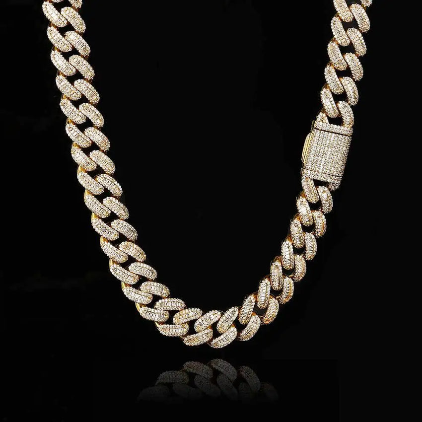 HOYON 15mm Zircon Stone Cuban Chain For Men Silver Plated Chain Neck Collares Fashion Hip Hop Jewelry