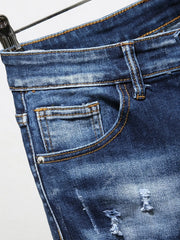 NEW Men's Graffiti Ripped Summer Fashion Short Jeans Casual Slim Big Hole Retro Style Denim Shorts Male Brand Clothes
