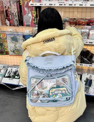 JIAERDI Aesthetic Japanese Style Itabag For Women Kawaii Large Capacity Schoolbag Harajuku Blue Bow Shoulder Bag Female Y2k Bag