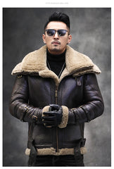 Natural Fur Coat Real Sheep Fur Coats Men Genuine Leather Motocycle Jacket Short B3 Air Force Flight Suit Winter Jackets Men FCY