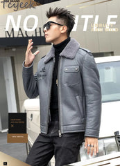 Tcyeek Natural Sheepskin Fur Coats Genuine Leather Jacket Men Winter Clothes Warm Real Fur Motocycle Jackets Casaco Masculino