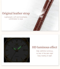 Womens Wrist Watch OLVES 6629 Automatic Mechanical Fashion Blue Dial Watches For women Leather Strap Waterproof Date