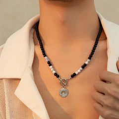 Tiger Eye Stone Beads with Sun Pendant Necklace for Men Trendy Accessories on the Neck Collar Fashion Jewelry Male Gift