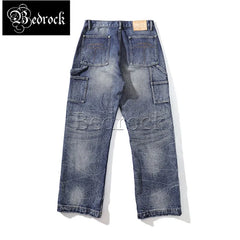 MBBCAR 16.5oz Selvedge Denim Jeans Men Double Knee Lumberjack Pants Destroy Washed Distressed High Waist Wide Leg Cargo Pants
