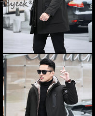 Tcyeek Mens Real Fur Parka Mid-length Winter Jackets for Men Clothing Warm Wool Liner Hooded Coat Male Fashion Fur Jacket Slim