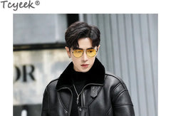 Tcyeek Genuine Leather Jacket Men 2024 Natural Sheepskin Fur Coat Winter Clothes Real Fur Mens Motocycle Jackets Jaqueta Couro