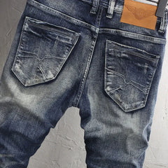 Italian Style Fashion Men Jeans High Quality Retro Washed Blue Stretch Slim Fit Vintage Ripped Jeans Men Designer Denim Pants