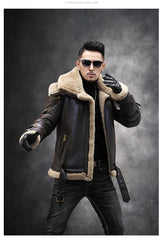 Natural Fur Coat Real Sheep Fur Coats Men Genuine Leather Motocycle Jacket Short B3 Air Force Flight Suit Winter Jackets Men FCY
