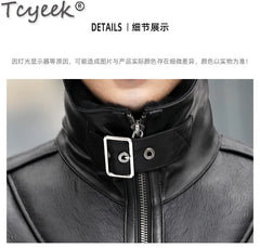Tcyeek Genuine Leather Jacket Men 2024 Natural Sheepskin Fur Coat Winter Clothes Real Fur Mens Motocycle Jackets Jaqueta Couro