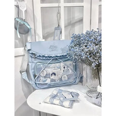 JIAERDI Aesthetic Japanese Style Itabag For Women Kawaii Large Capacity Schoolbag Harajuku Blue Bow Shoulder Bag Female Y2k Bag