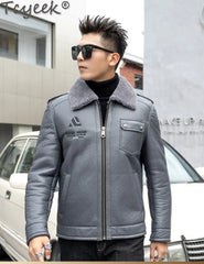 Tcyeek Natural Sheepskin Fur Coats Genuine Leather Jacket Men Winter Clothes Warm Real Fur Motocycle Jackets Casaco Masculino