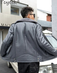 Tcyeek Natural Sheepskin Fur Coats Genuine Leather Jacket Men Winter Clothes Warm Real Fur Motocycle Jackets Casaco Masculino
